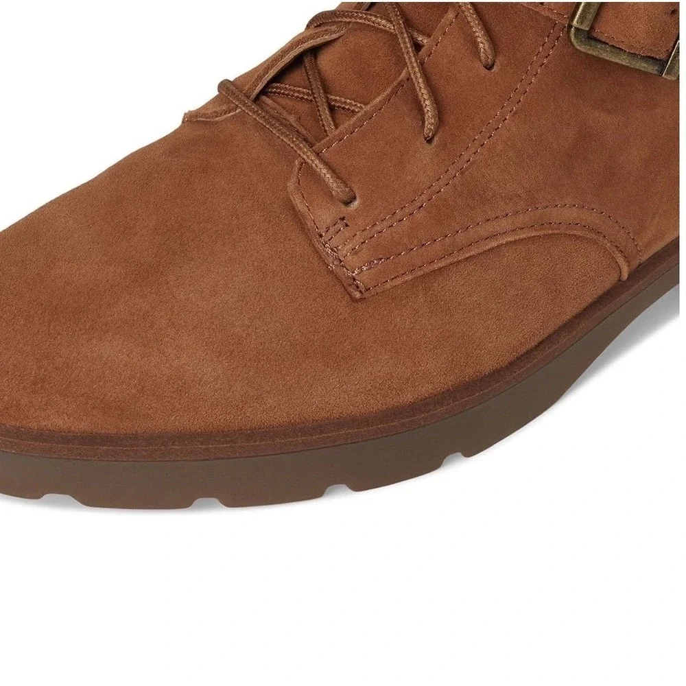 Vionic Catina Women 10 Wide Tobacco Suede Lace Up Side Zip Combat Ankle Boots